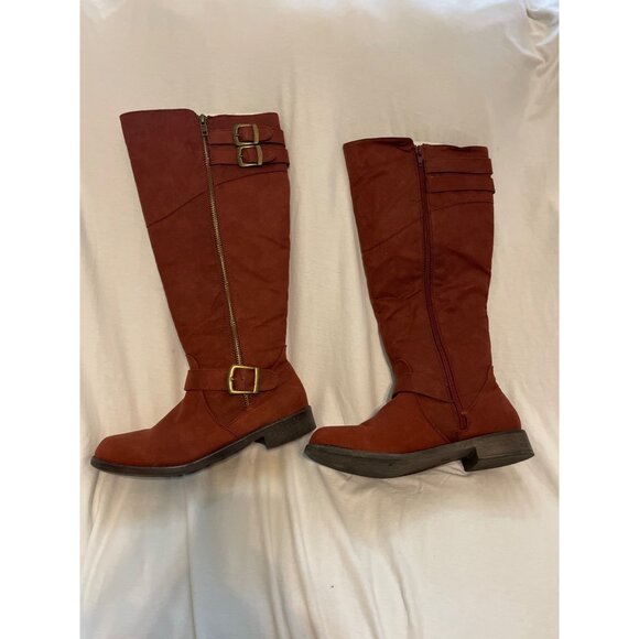 Brown Knee-High Boots Size 8 Pull On Zobia Womens Almond Toe - Picture 3 of 7